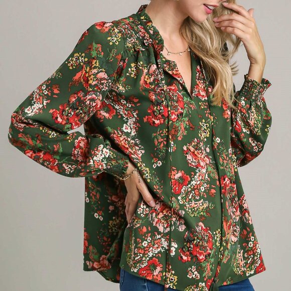 UMGEE Radiant Green Floral Autumn Blouse - NWT - Size M - Picture 3 of 4